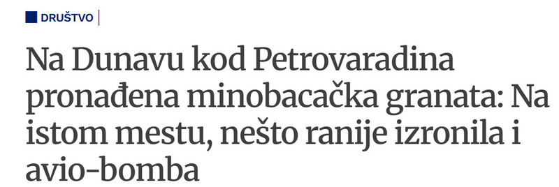 Serbia-avmp/Na-Dunavu-kod-Petrovaradina-pronadena-minobacacka-granata-Na-istom-mestu-nesto-ranije-izronila-i-avio-bomba