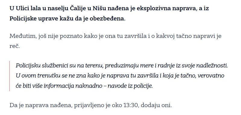 Serbia-avmp/Nadena-eksplozivna-naprava-u-niskom-naselju-Calije_1