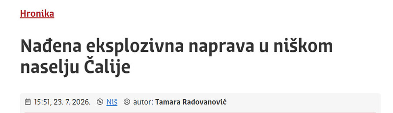 Serbia-avmp/Nadena-eksplozivna-naprava-u-niskom-naselju-Calije