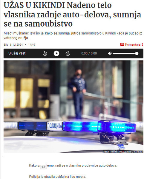 Serbia-avmp/Nadeno-telo-vlasnika-radnje-auto-delova-u-Kikindi-sumnja-se-na-samoubistvo---B
