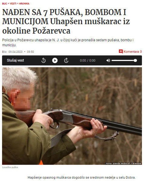 Serbia-avmp/Nadjen-sa-7-pusaka-bombom-i-municijom