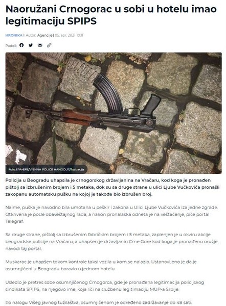 Serbia-avmp/Naoruzani-Crnogorac-u-sobi-u-hotelu-imao-legitimaciju-SPIPS_1