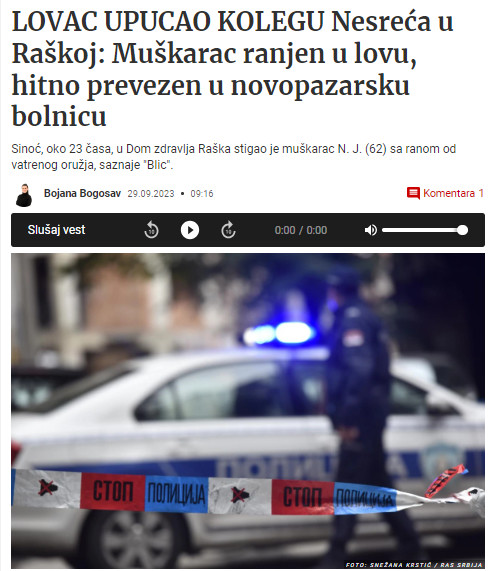Serbia-avmp/Nesreca-u-Raskoj_-Muskarac-62-upucan-u-lovu