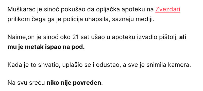 Serbia-avmp/Neuspeli-pokusaj-pljacke-apoteke-na-Zvezdari-_-Mondo1