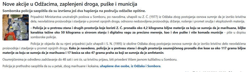Serbia-avmp/Nove-akcije-u-Odzacima-zaplenjeni-droga-puske-i-municija