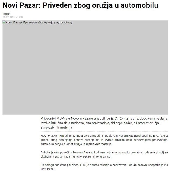 Serbia-avmp/Novi-Pazar_-Priveden-zbog-oruzja-u-automobilu