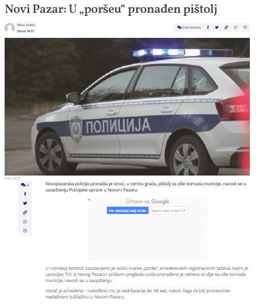 Serbia-avmp/Novi-Pazar_-U-_porseu_-pronaden-pistolj---Drustvo---Dnevni-list-Danas