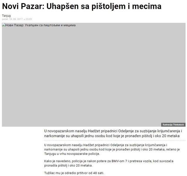 Serbia-avmp/Novi-Pazar_-Uhapsen-sa-pistoljem-i-mecima