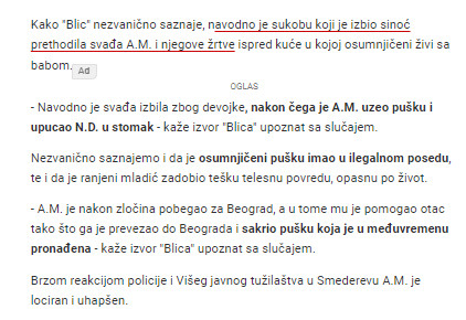 Serbia-avmp/Novi-detalji-pucnjave-kod-Velike-Plane_-Upucao-ga-u-stomak-zbog-devojke_1