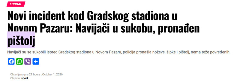 Serbia-avmp/Novi-incident-kod-Gradskog-stadiona-u-Novom-Pazaru-Navijaci-u-sukobu-pronaden-pistolj
