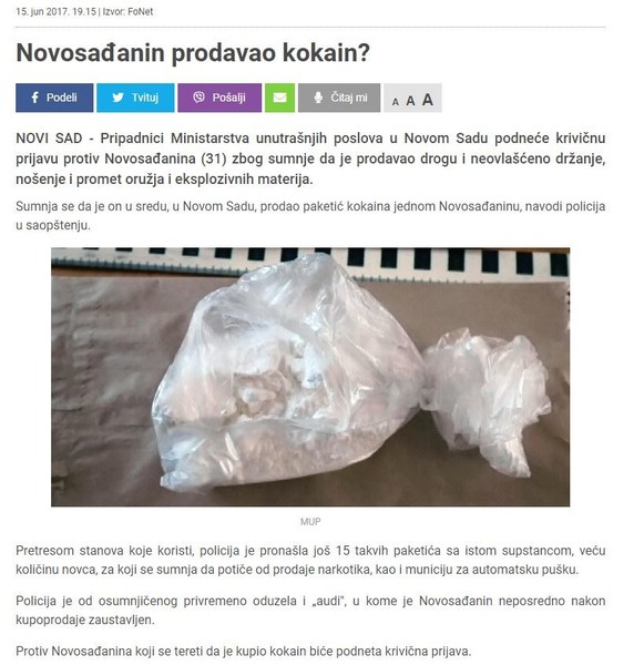 Serbia-avmp/Novosadanin-prodavao-kokain