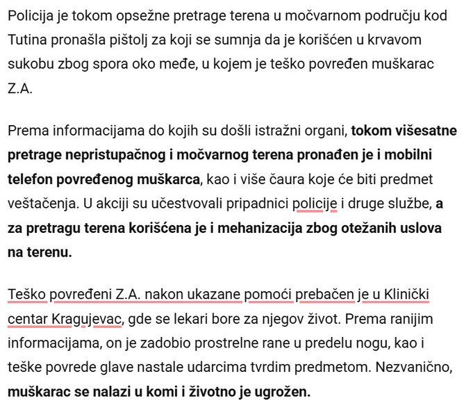 Serbia-avmp/OBRACUN-ZBOG-MEDE-KOD-TUTINA-Pronaden-pistolj-kojim-je-jedan-muskarac-ranjen-cetiri-osobe-uhapsene_1