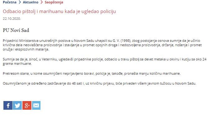 Serbia-avmp/Odbacio-pistolj-i-marihuanu-kada-je-ugledao-policiju