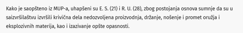 Serbia-avmp/Oglasio-se-MUP-Uhapsena-dvojica-osumnjicenih-za-bacanje-rucne-bombe-na-restoran-Dzeri-na-Novom-Beogradu