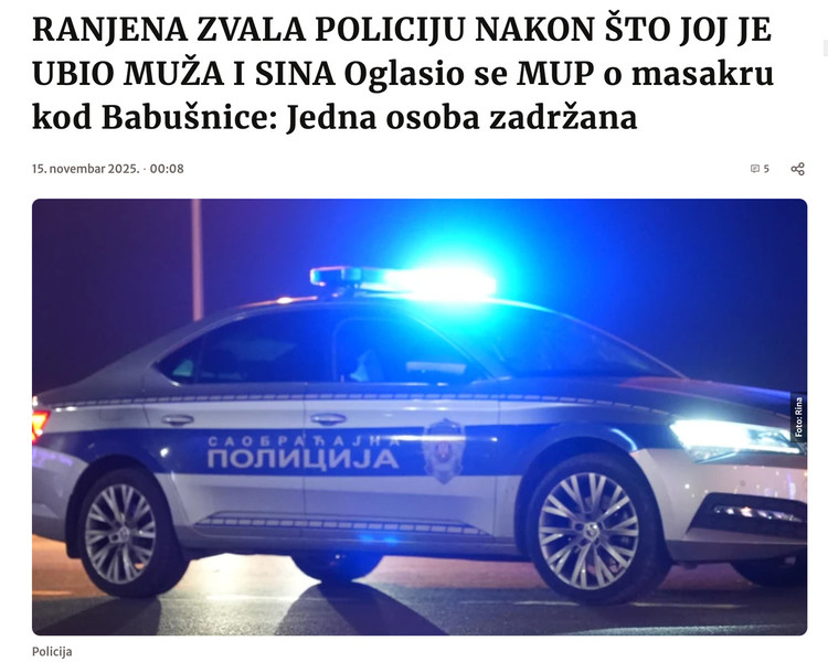 Serbia-avmp/Oglasio-se-MUP-o-ubistvu-kod-Babusnice_-Zena-ranjena-zvala-policiju---Blic