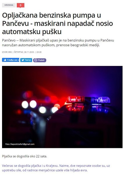 Serbia-avmp/Opljackana-benzinska-pumpa-u-Pancevu---maskirani-napadac-nosio-automatsku-pusk