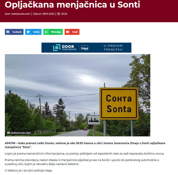 Serbia-avmp/Opljackana-menjacnica-u-Sonti-_-Vojvodina-uzivo