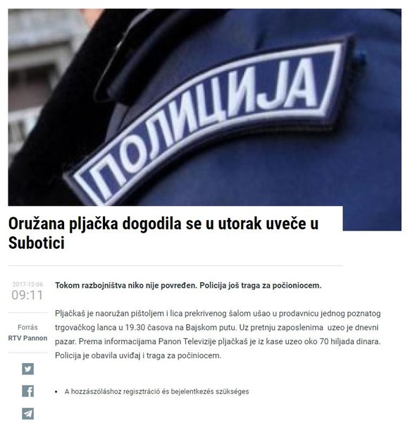 Serbia-avmp/Oruzana-pljacka-dogodila-se-u-utorak-uvece-u-Subotici