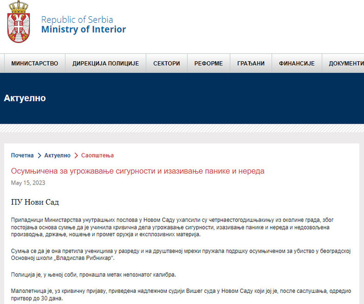 Serbia-avmp/Osimnjicena-za-ugrozavanje-sigurnosti