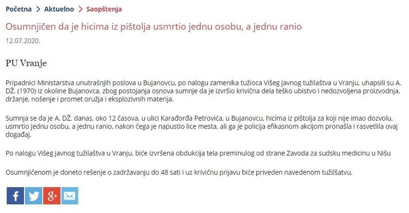 Serbia-avmp/Osumnjicen-da-je-hicima-iz-pistolja-usmrtio-jednu-osobu-a-jednu-ranio