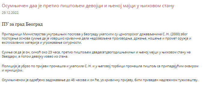 Serbia-avmp/Osumnjicen-da-je-pretio-pistoljem-devojci-i-njenoj-majci-u-njihovom-stanu