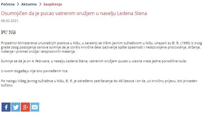 Serbia-avmp/Osumnjicen-da-je-pucao-vatrenim-oruzjem-u-naselju-Ledena-Stena