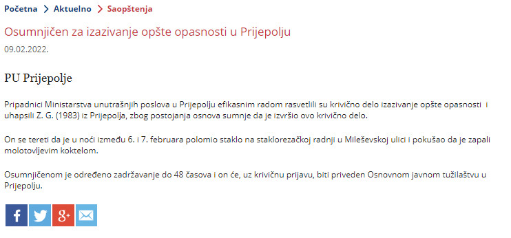 Serbia-avmp/Osumnjicen-za-izazivanje-opste-opasnosti-u-Prijepolu