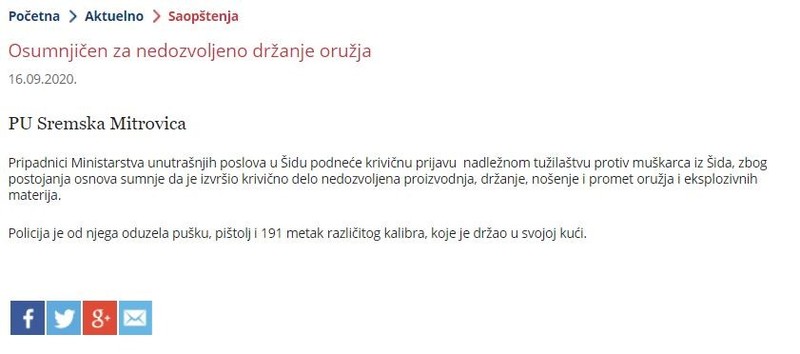 Serbia-avmp/Osumnjicen-za-nedozvoleno-drzanje-oruzja