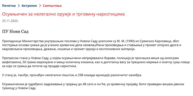 Serbia-avmp/Osumnjicen-za-nelegalno-oruzje-i-trgovinu-narkoticima_1