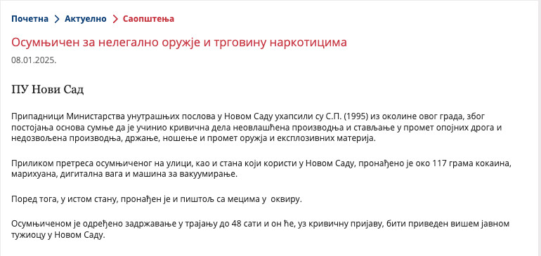Serbia-avmp/Osumnjicen-za-nelegalno-oruzje-i-trgovinu-narkoticima