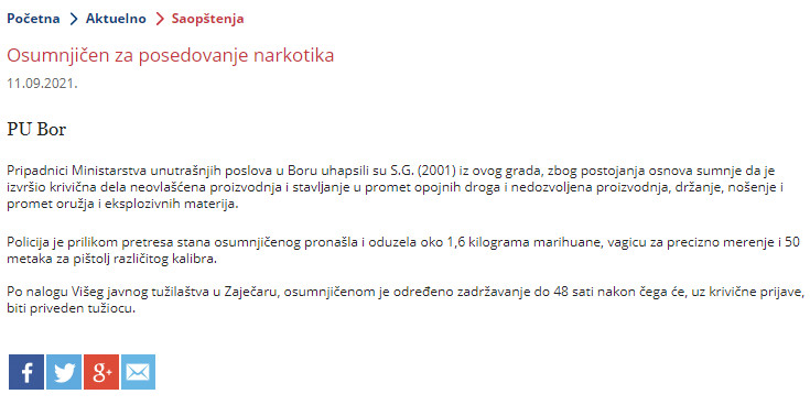 Serbia-avmp/Osumnjicen-za-posedovanje-narkotika
