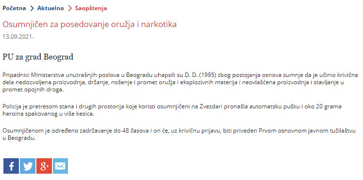 Serbia-avmp/Osumnjicen-za-posedovanje-oruzja-i-narkotika