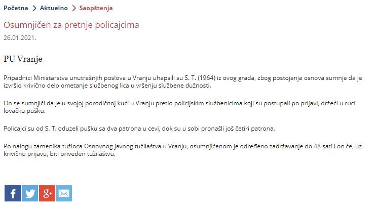 Serbia-avmp/Osumnjicen-za-pretnje-policajcima