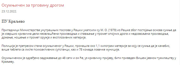 Serbia-avmp/Osumnjicen-za-trgovinu-drogom_2