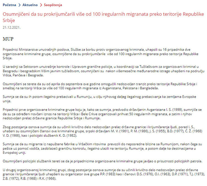 Serbia-avmp/Osumnjiceni-da-su-prokrijumcarili-vise-od-100-iregularnih-migranata-preko-teri_1