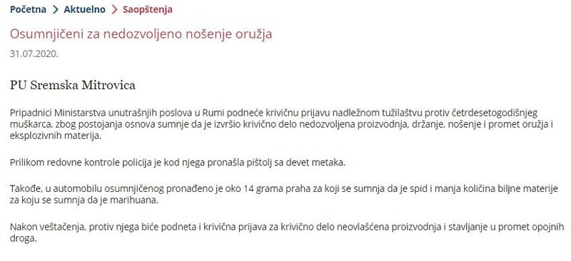 Serbia-avmp/Osumnjiceni-za-nedozvoleno-nosenje-oruzja