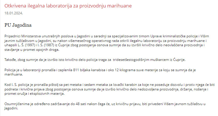 Serbia-avmp/Otkrivena-ilegalna-laboratorija-za-proizvodnju-marihuane