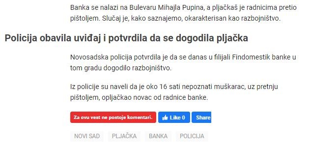 Serbia-avmp/PLJACKA-U-NOVOM-SADU-Opljackana-filijale-banke-policija-vrsi-uvidaj_2