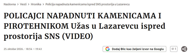 Serbia-avmp/POLICAJCI-NAPADNUTI-KAMENICAMA-I-PIROTEHNIKOM-Uzas-u-Lazarevcu-ispred-prostorija-SNS-VIDEO