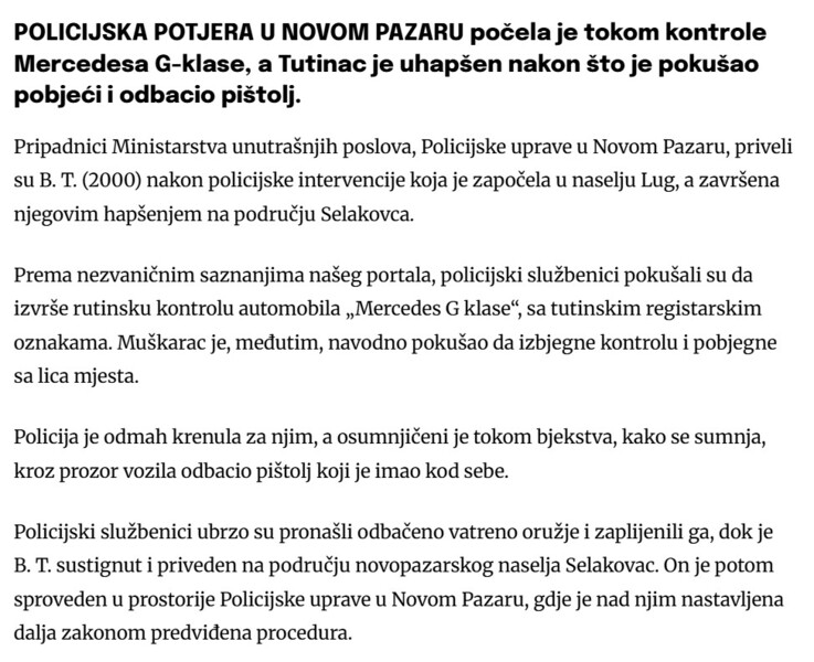 Serbia-avmp/POLICIJSKA-POTJERA-U-NOVOM-PAZARU-Tutinac-pokusao-pobjeci-u-G-klasi-pa-uhapsen_1