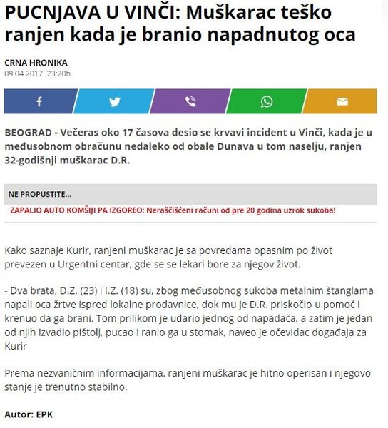 Serbia-avmp/PUCNJAVA-U-VINCI_-Muskarac-tesko-ranjen-kada-je-branio-napadnutog-oca