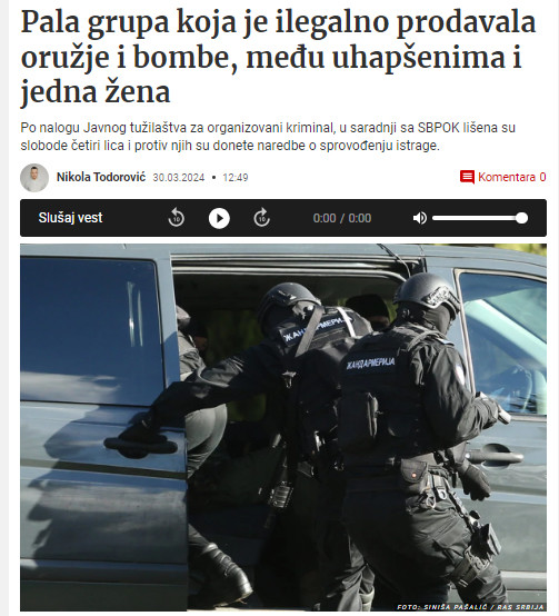 Serbia-avmp/Pala-grupa-koja-je-ilegalno-prodavala-oruzje-i-bombe-medu-uhapsenima-i-zena