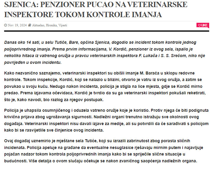 Serbia-avmp/Penzioner-pucao-na-veterinarske-inspektore-tokom-kontrole-imanja