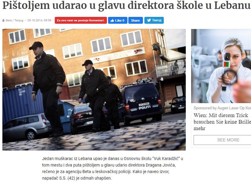 Serbia-avmp/Pistoljem-udarao-u-glavu-direktora-skole-u-Lebanu
