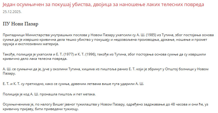 Serbia-avmp/Pokusaj-ubistva-Tutin
