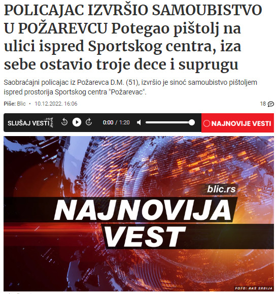 Serbia-avmp/Policajac-izvrsio-samoubistvo