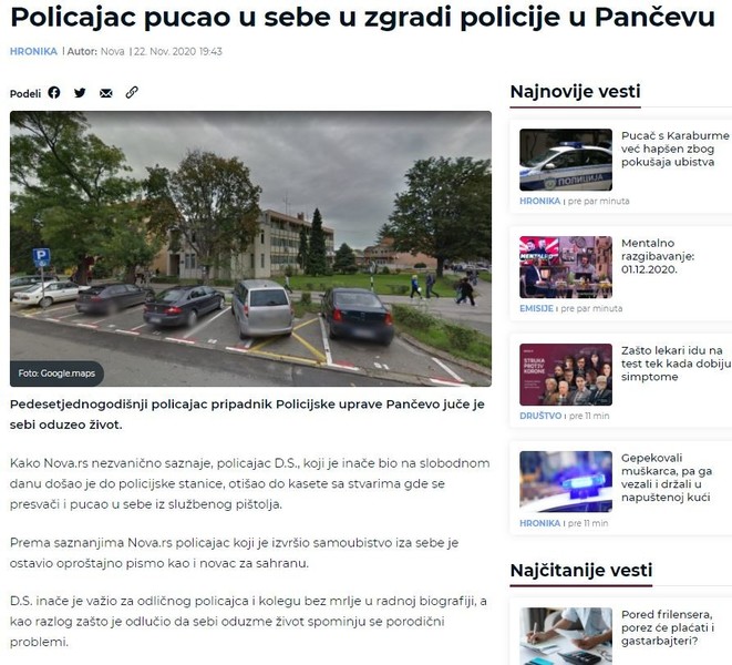 Serbia-avmp/Policajac-pucao-u-sebe-u-zgradi-policije-u-Pancevu
