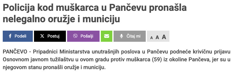 Serbia-avmp/Policija-kod-muskarca-u-Pancevu-pronasla-nelegalno-oruzje-i-municiju---JMU-Rad