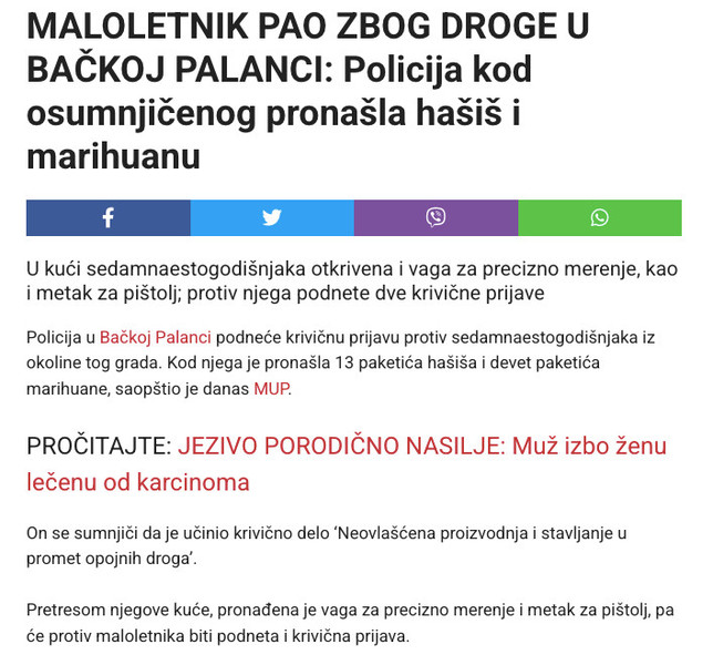 Serbia-avmp/Policija-kod-osumnjicenog-pronasla-hasis-i-marihuanu