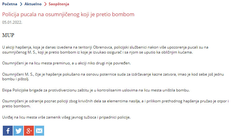 Serbia-avmp/Policija-pucala-na-osumnjicenog-koji-je-pretio-bombom
